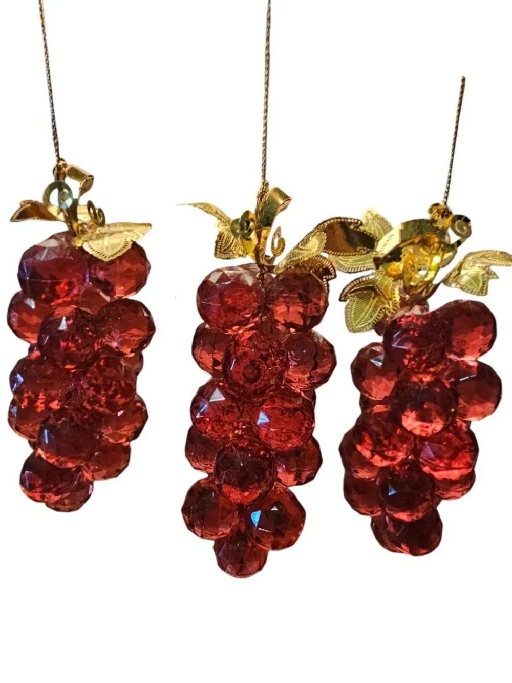 Vintage Faceted Vintage Acrylic Lucite Set of 3 Ruby Red Grapes Tree Ornament